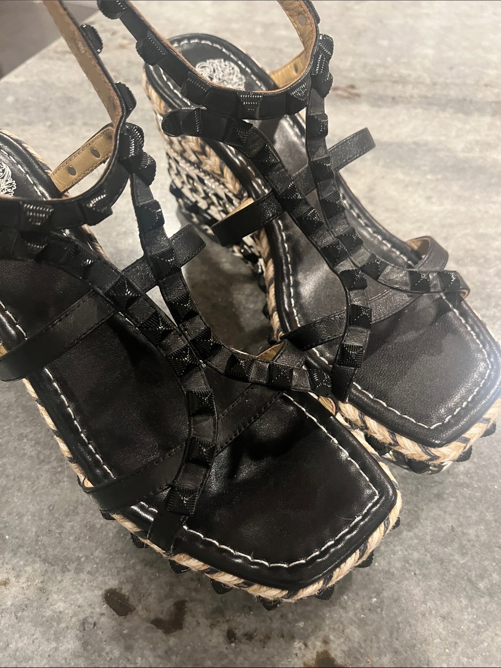Vince Camuto Black Braided Espadrille Wedge Sandals - Picture 3 of 10